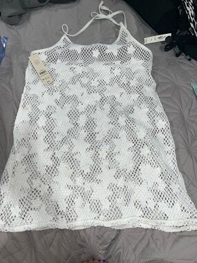 H&M White Crochet Mesh Halter Cover-Up